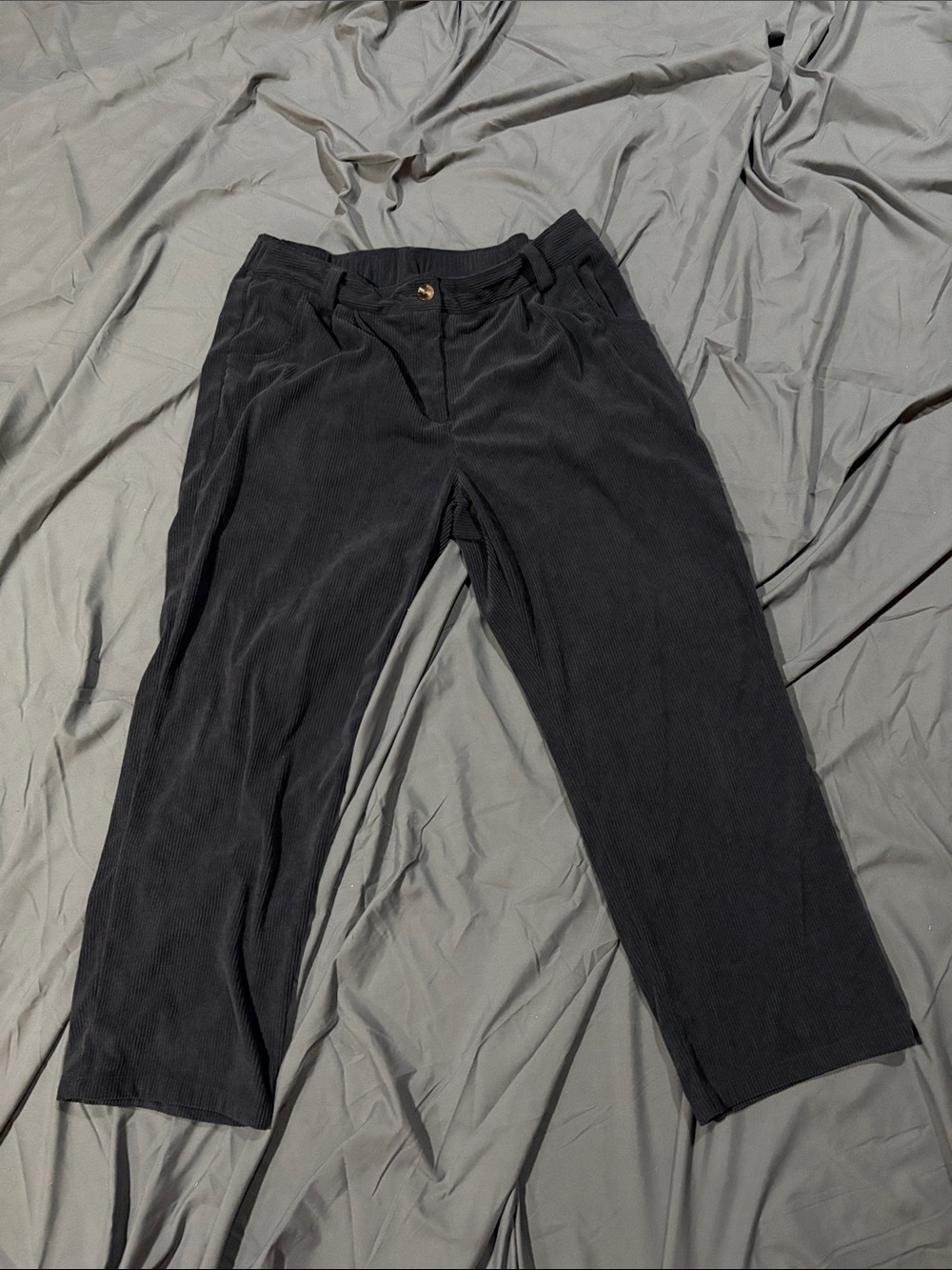 HALARA Black Corduroy Straight Leg Trousers with Button Waist